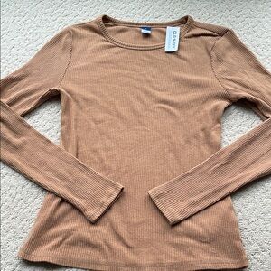 Old Navy Women's Tan Ribbed Top long sleeve
